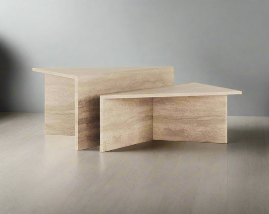 KOMPISAR 2-Piece Travertine Coffee Table Set