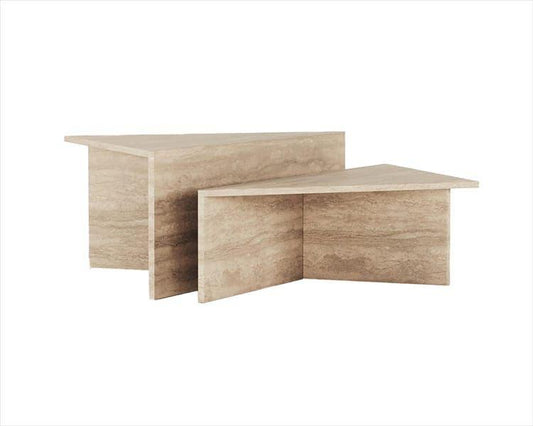 KOMPISAR 2-Piece Travertine Coffee Table Set