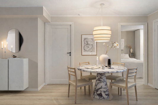 round dining table in calacatta viola marble