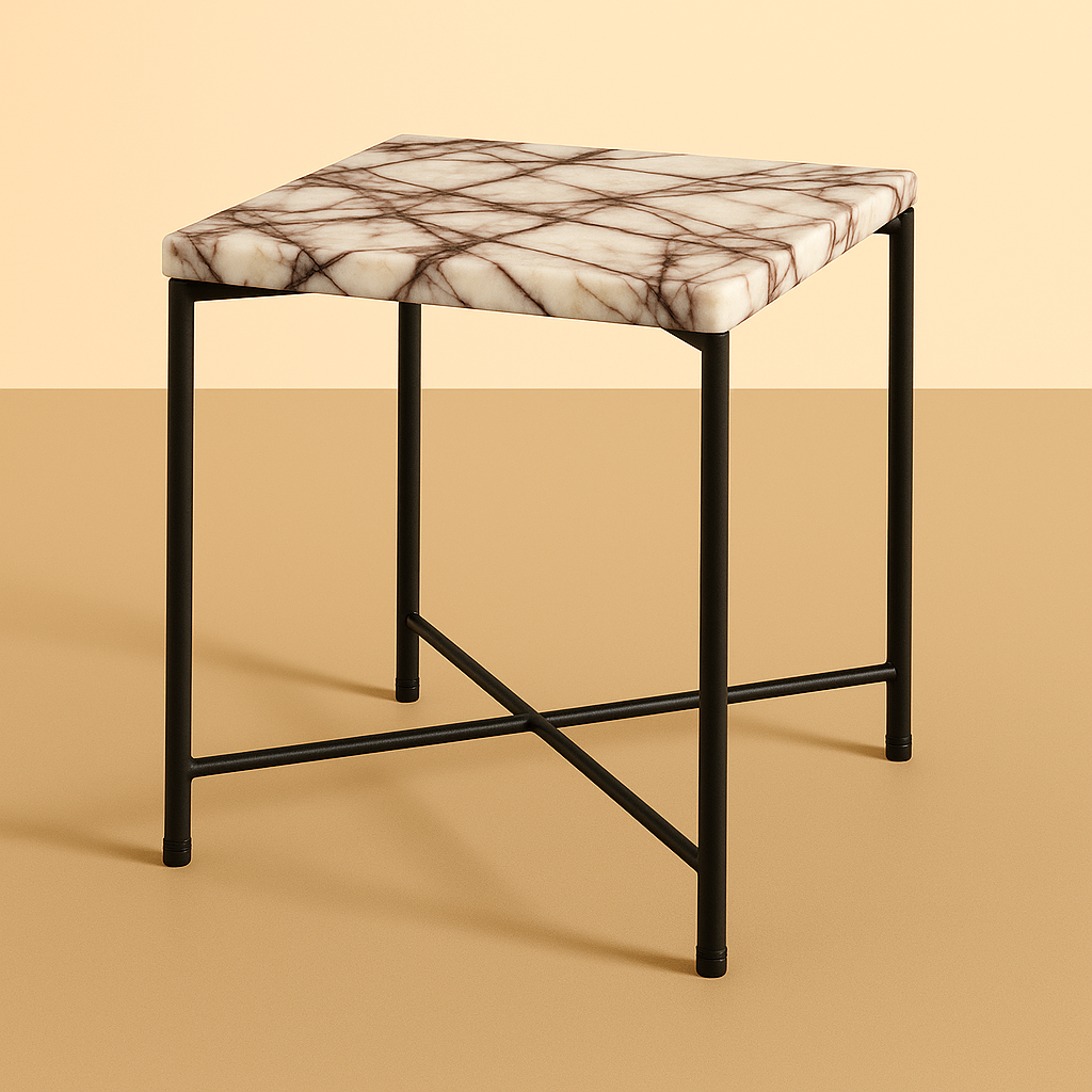 End tablewith marble top on a beige background