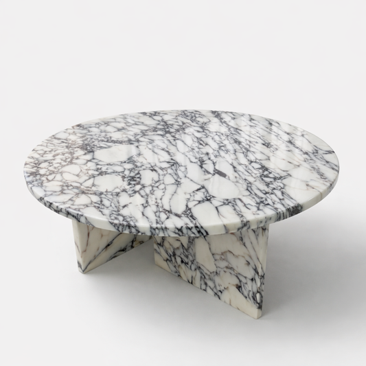 Marble-patterned side table on a white background
