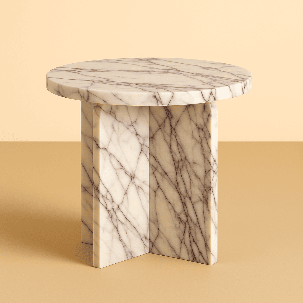 Marble side table on a beige background by aurora marble