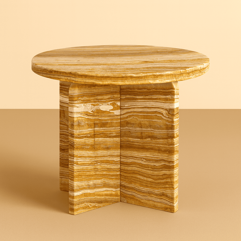 Marble side table on a beige background by aurora marble