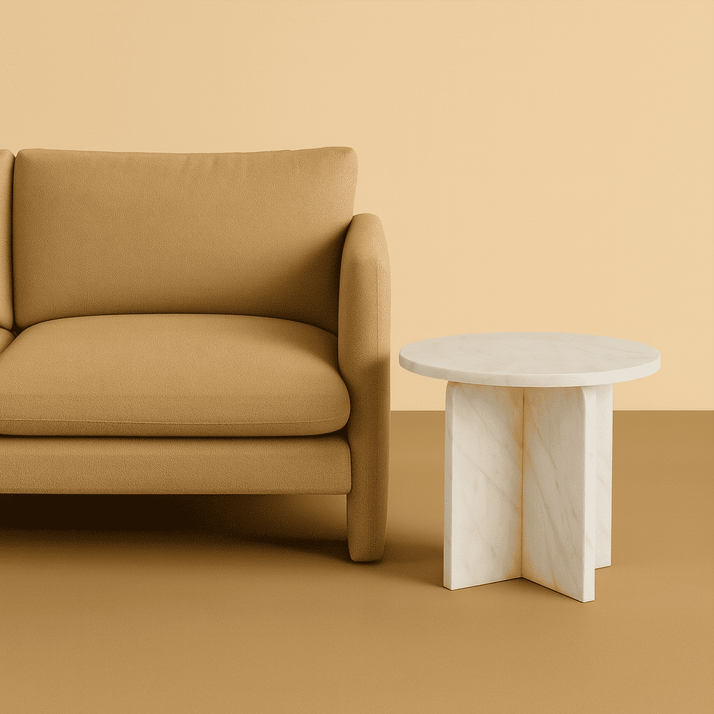 Marble side table on a beige background by aurora marble