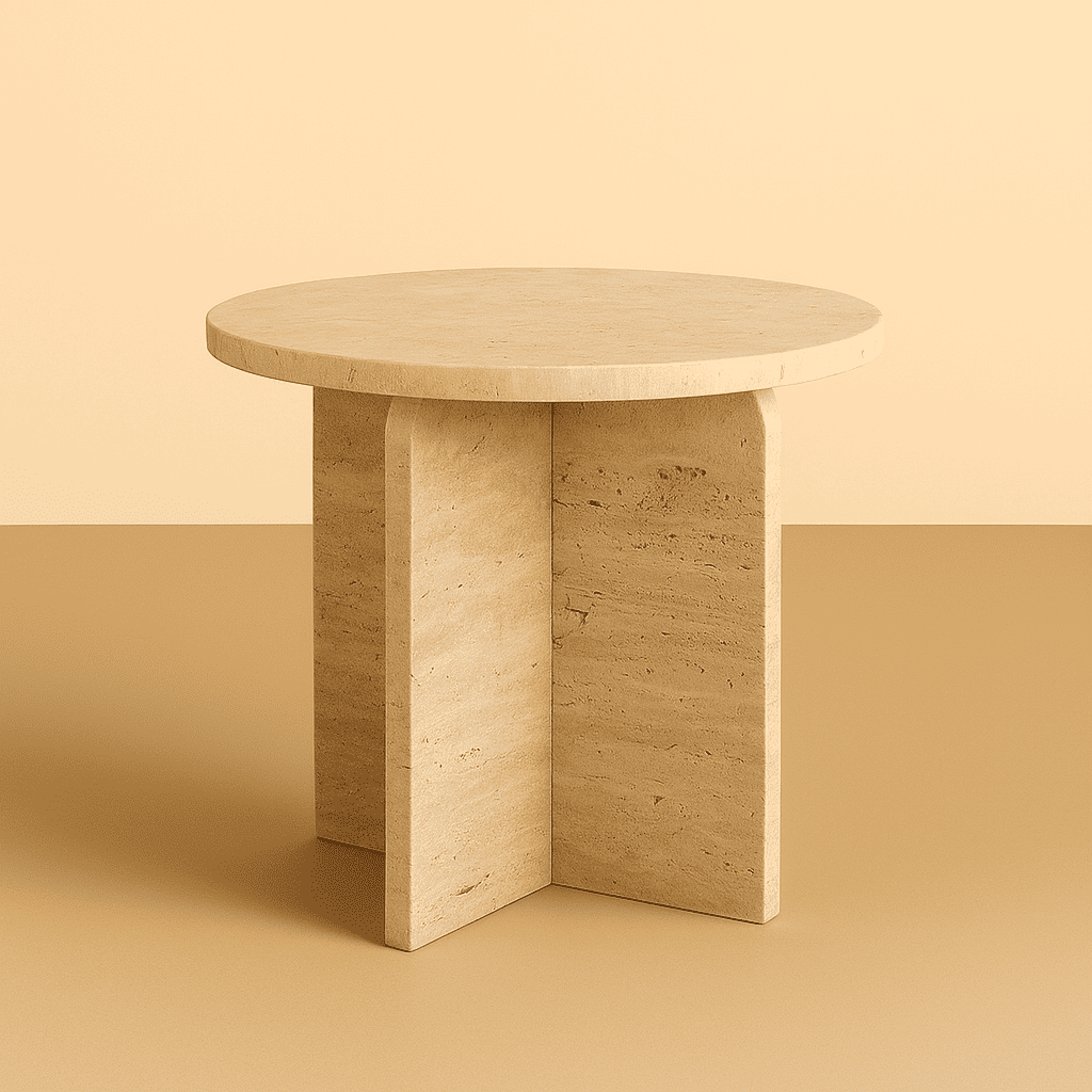 Marble side table on a beige background by aurora marble