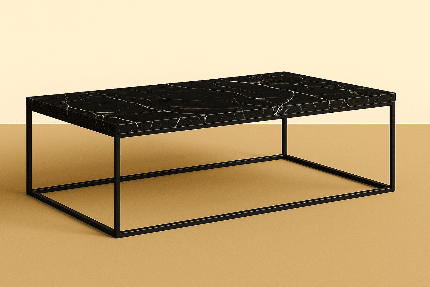 Black marble coffee table on a beige background