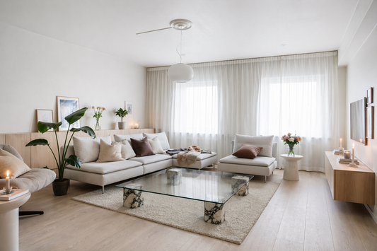 SPÖKE Glass top marble coffee table