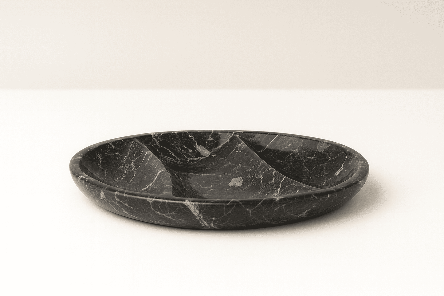 Nero marquina black handmade tray with three sections