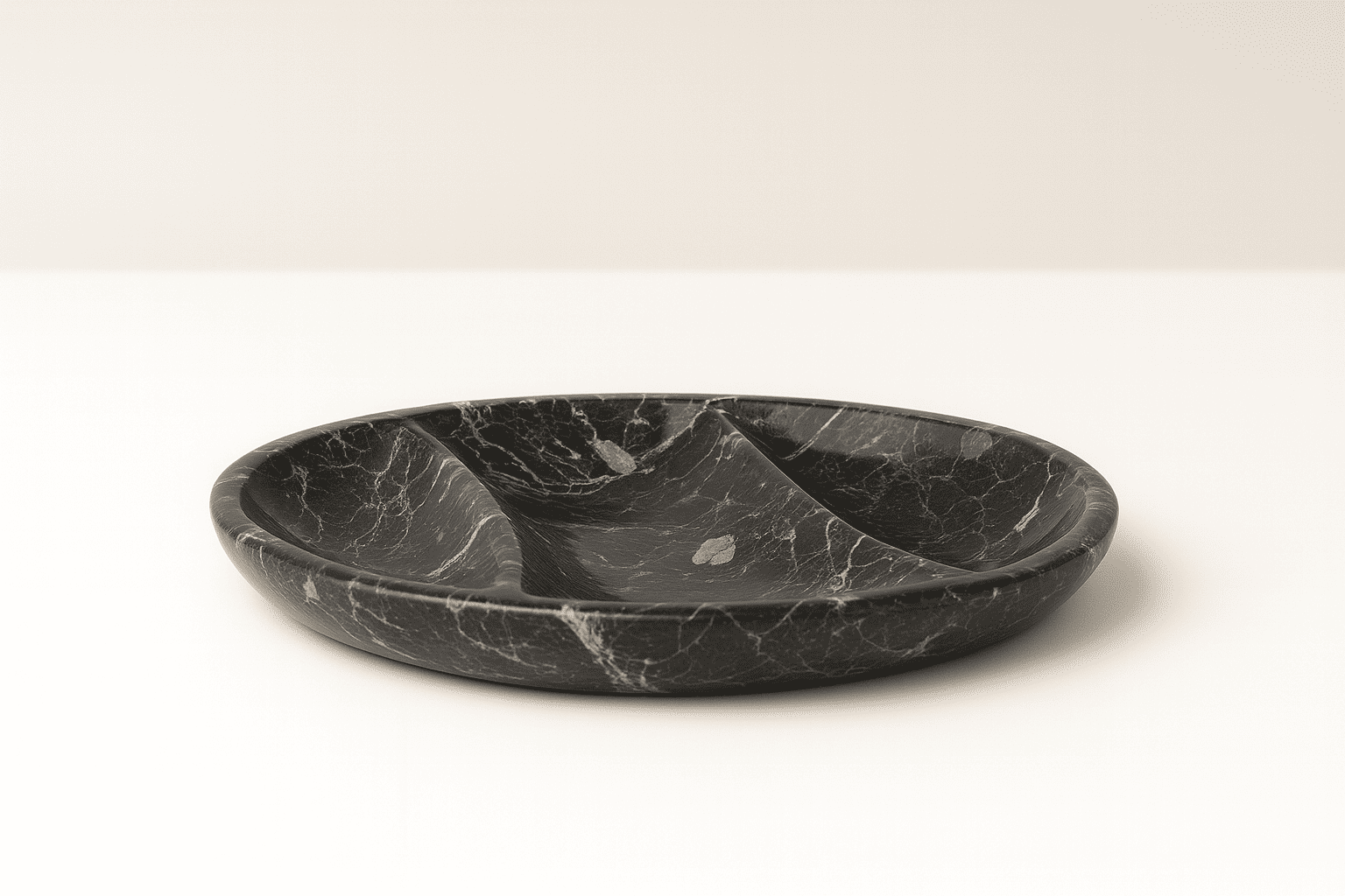 Nero marquina black handmade tray with three sections