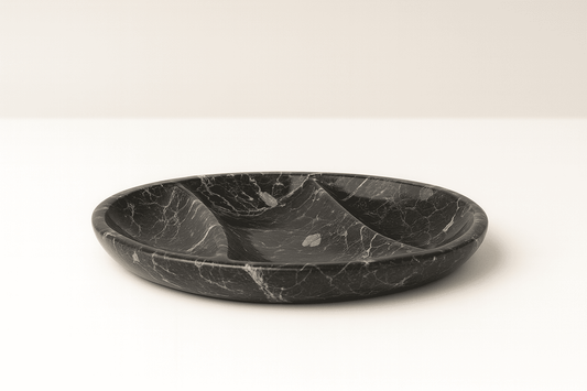 Nero marquina black handmade tray with three sections
