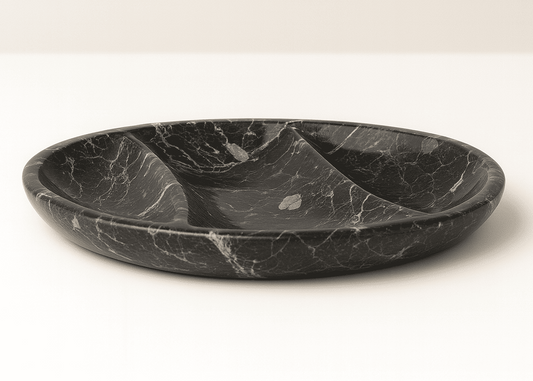 Nero marquina black handmade tray with three sections