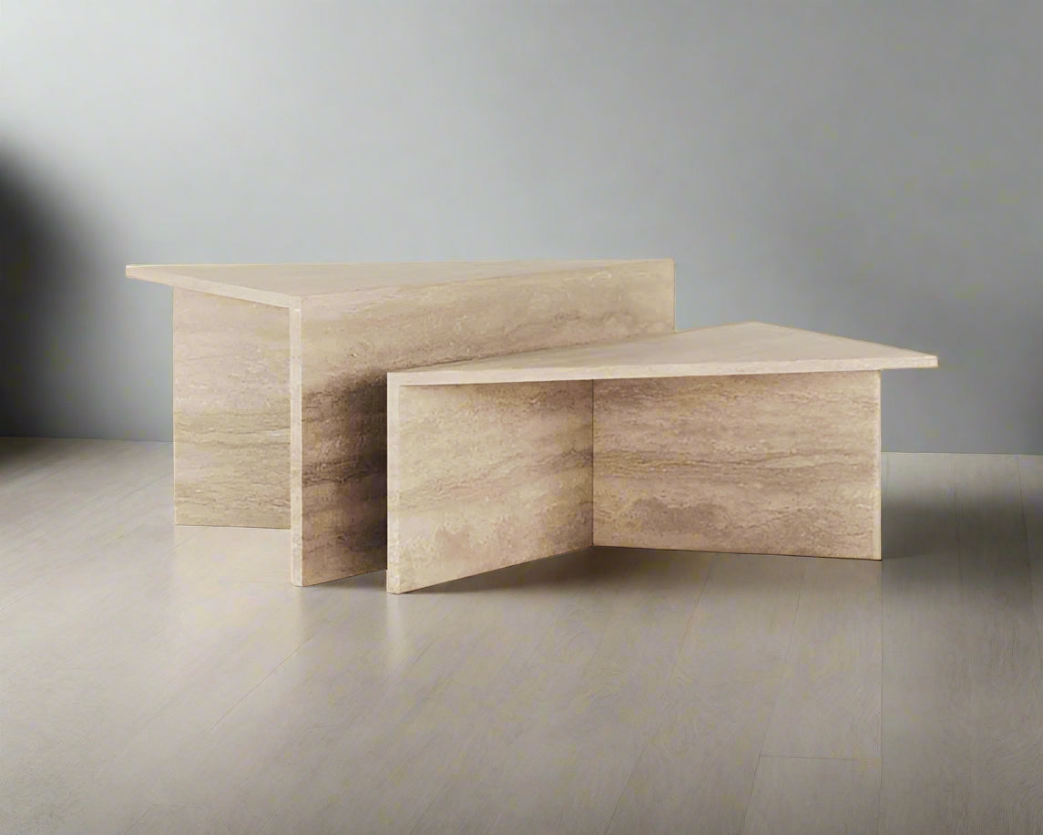 KOMPISAR 2-Piece Travertine Coffee Table Set