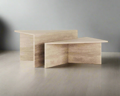 KOMPISAR 2-Piece Travertine Coffee Table Set