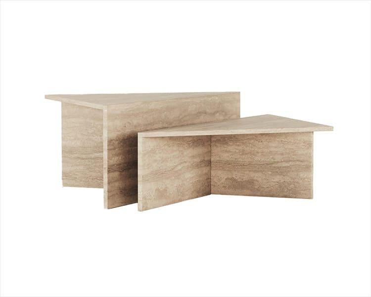 KOMPISAR 2-Piece Travertine Coffee Table Set