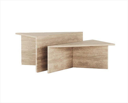 KOMPISAR 2-Piece Travertine Coffee Table Set
