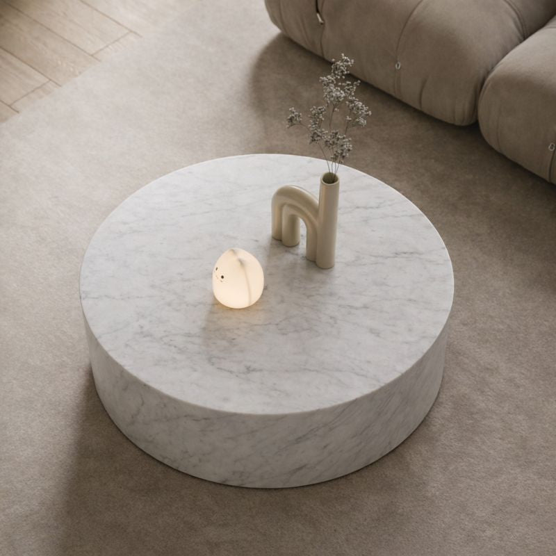 round marble coffee table top view