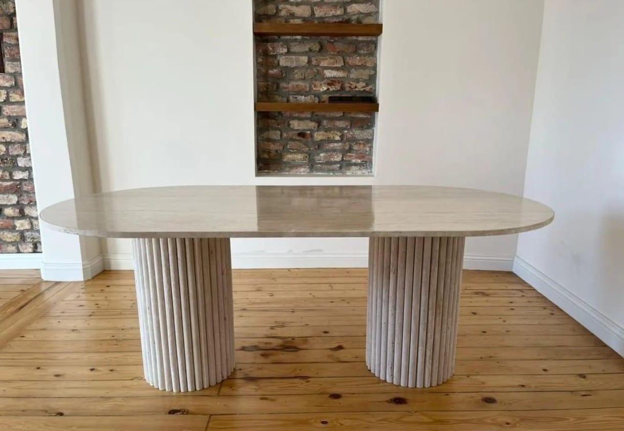 Alma travertine dining table Aurora Marble