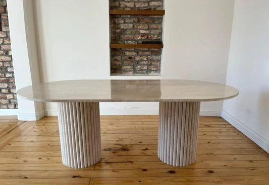 Alma travertine dining table Aurora Marble