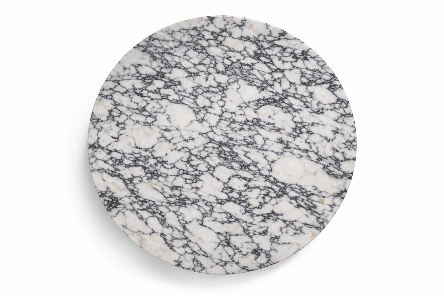 Round marble coaster with gray and white pattern on a white background