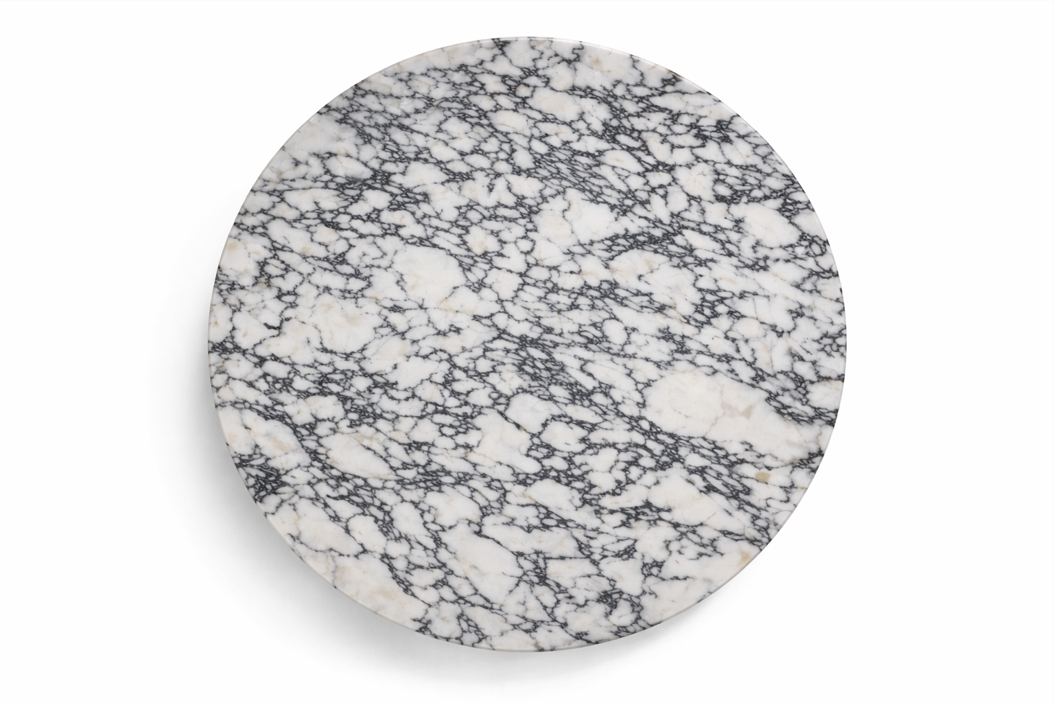 Round marble coaster with gray and white pattern on a white background