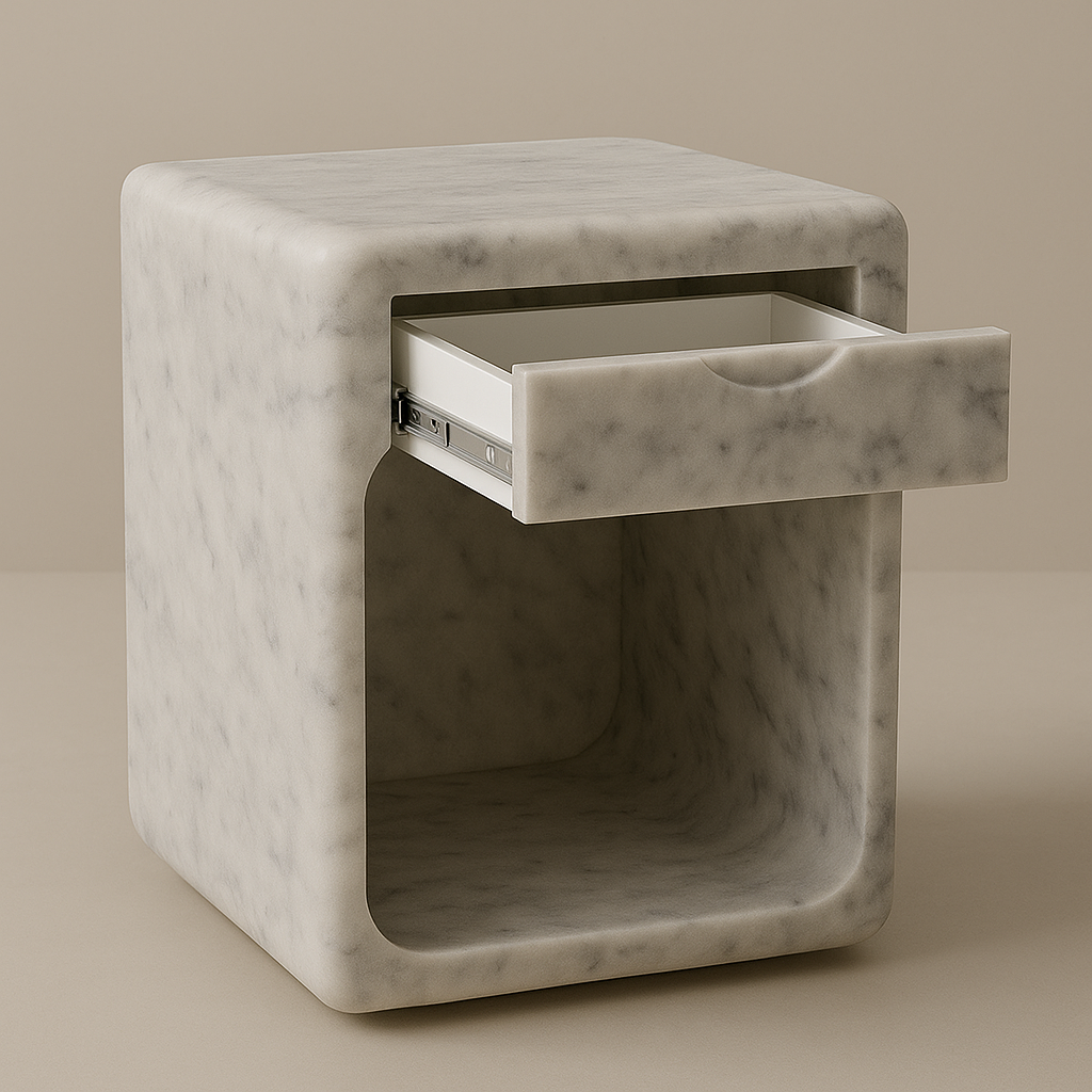 Luxry bedroom decor with marble bedside table furniture by Aurora Marble all handmade by artisans