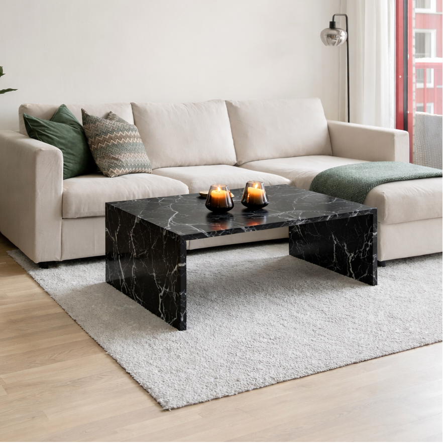 DOLCE marble coffee table in black Nero Marquina marble - handmade by Aurora Marble