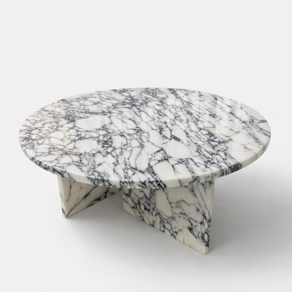 Marble-patterned side table on a white background