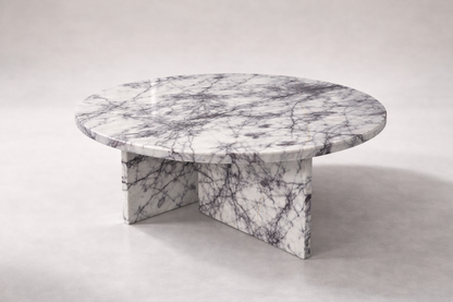 Marble coffee table with a gray and white pattern on a white background