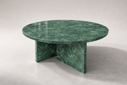Green marble coffee table on a white background