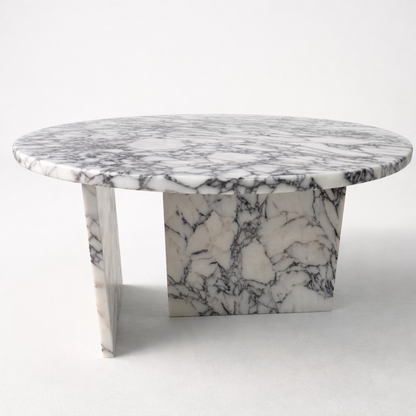Marble coffee table with a white and gray pattern on a white background