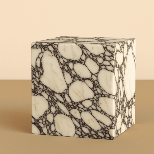 calacatta viola marble cube side table from aurora marble