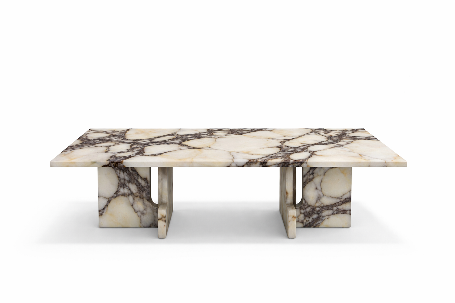calacatta viola marble coffee table on a white background