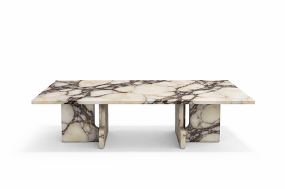 calacatta viola marble coffee table on a white background