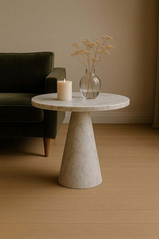Lunaria carrara marble side table from aurora marble, handmade end table.