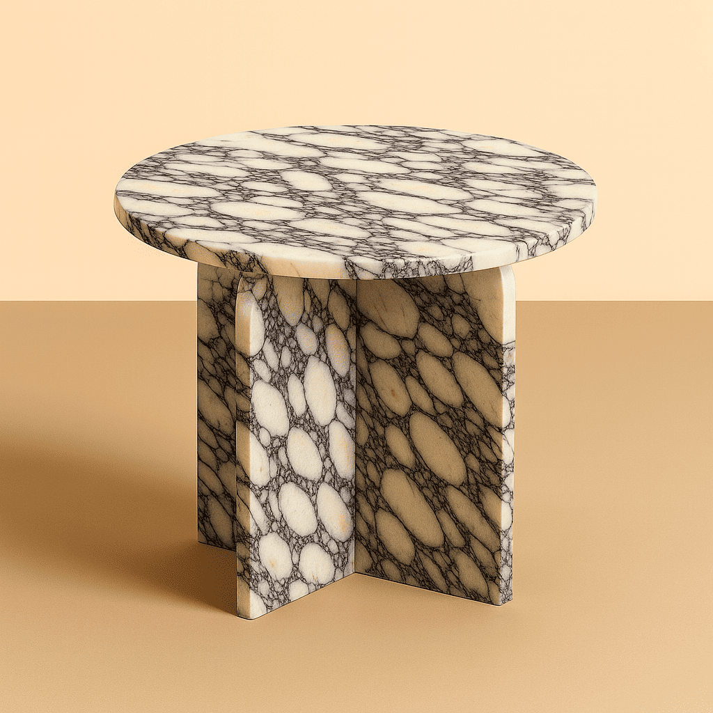 Marble side table on a beige background by aurora marble