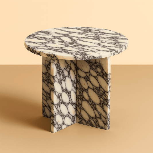 Marble side table on a beige background by aurora marble