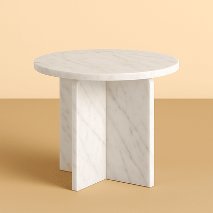 Marble side table on a beige background by aurora marble