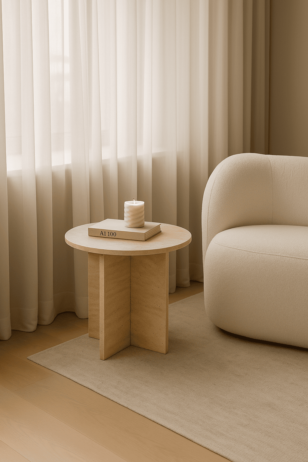 Marble side table on a beige background by aurora marble