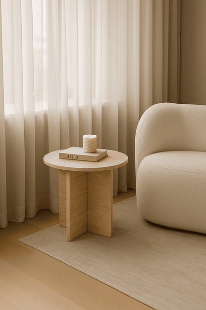 Marble side table on a beige background by aurora marble