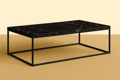 Black marble coffee table on a beige background