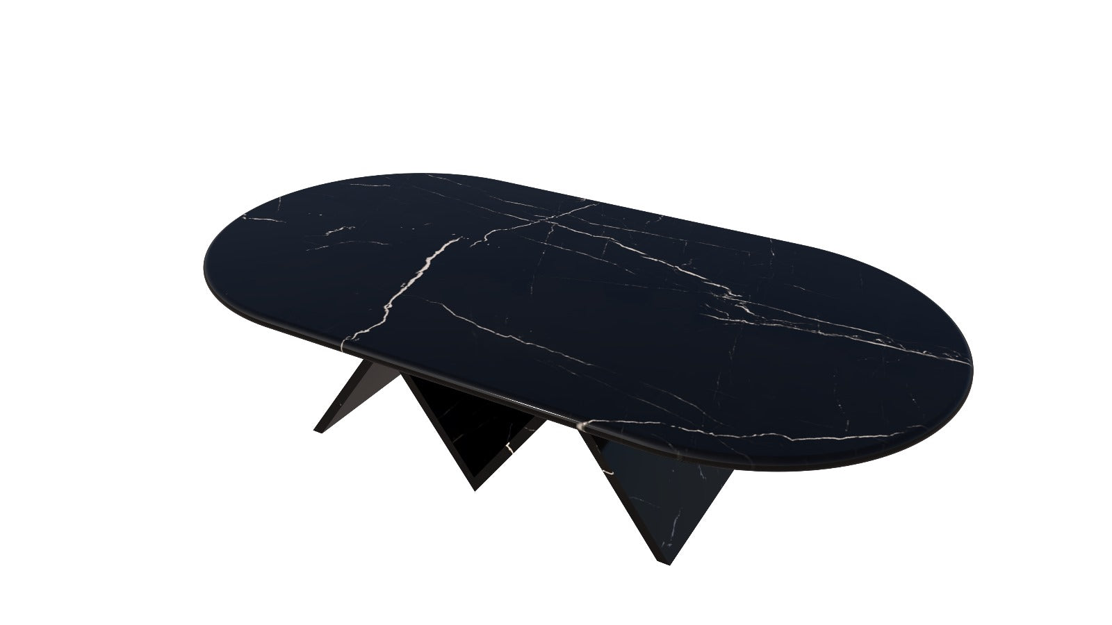 Black marble coffee table with a modern design on a white background