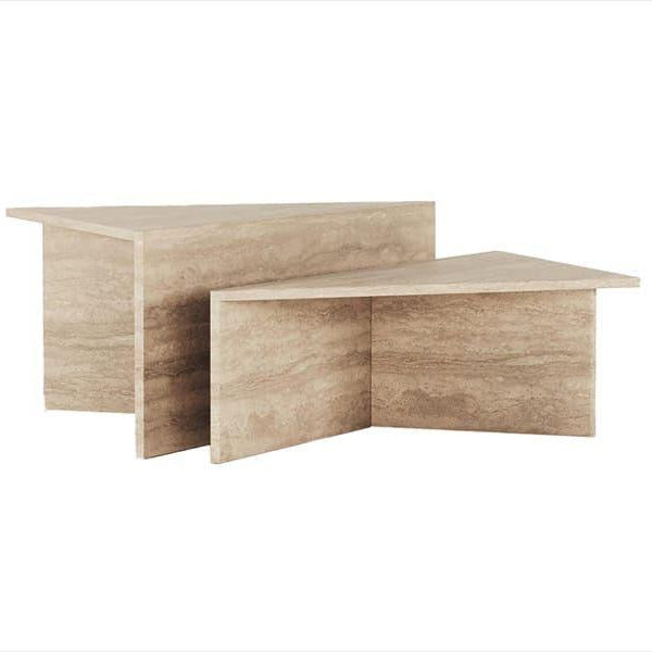 KOMPISAR 2-Piece Travertine Coffee Table Set